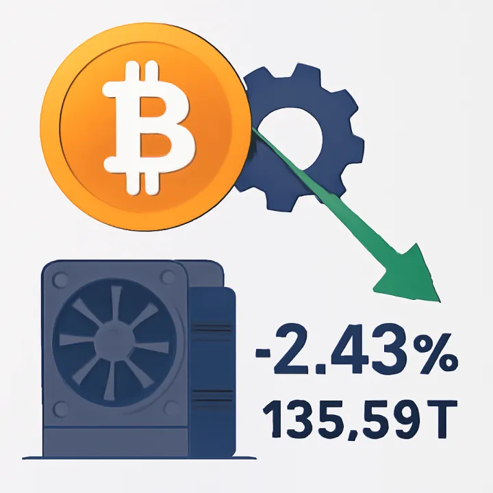Bitcoin Mining Difficulty Decreases 2.43% to 135.59 T