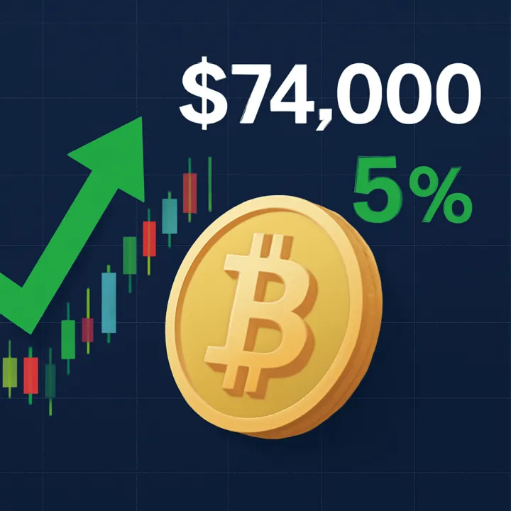 Bitcoin Jumps Over $74,000 with 5% Surge in 24 Hours