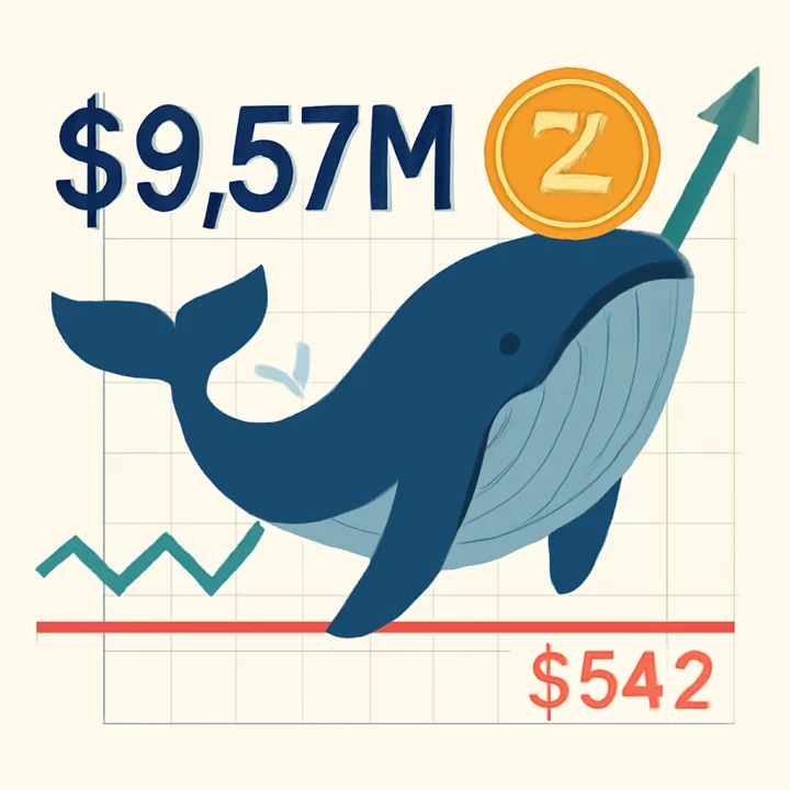 Whale Bets $9.57M on ZEC, Testing Key $542 Support Level